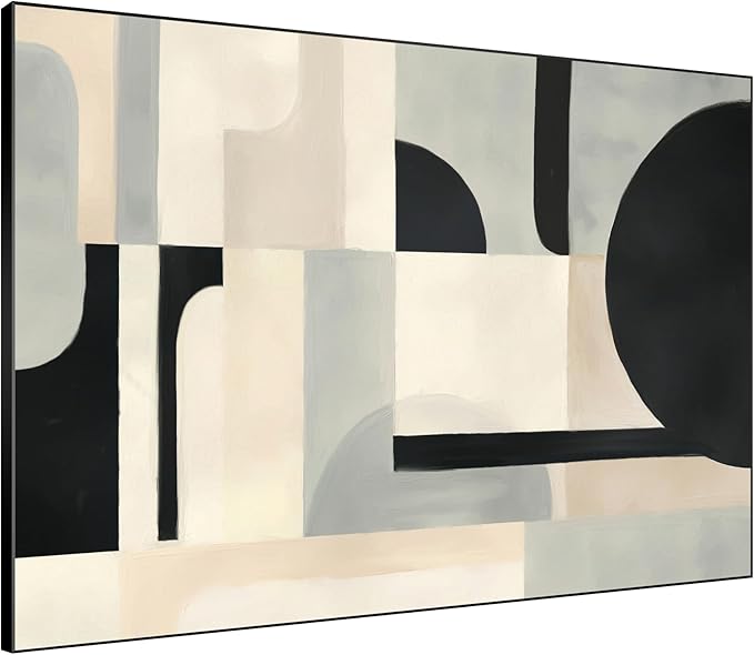 SIGNWIN 60"x72" Extra Large Framed Wall Art Modern Neutral Abstract Geometric in Black and Beige, Clean Minimalist Design for Home Living Room Bedroom Decor (Frame Assembly Required)