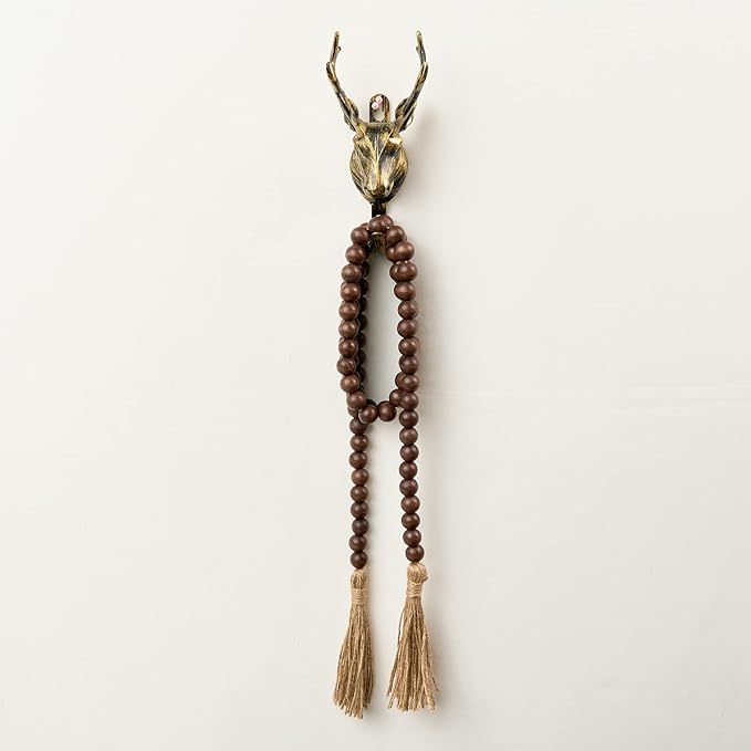 OMISHE 59in Wood Bead Garland with Tassels, Decorative Beads Decor, Farmhouse Wooden Beads Garland for Wall Hanging Home Festival Decor, Dark Brown