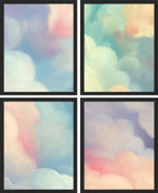SIGNWIN Framed White Pastel Watercolor Rainbow Sky Clouds Wall Art, Set of 4 Abstract Geometric Wall Decor Prints, Nature Wilderness Wall D¨¦cor for Living Room, Bedroom - 12"x16" Black