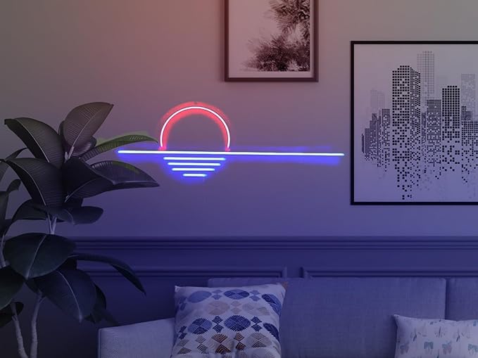 LED Decorative Lights USB Mountains Sunrise Sunset Led Neon Signs Home Decoration Wall Art Holiday Gift Brightness Adjustable 16.5''x9.5''