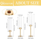 Gold Candlestick Hurricane Candle Holder: Glasseam Matte Candlestick Holders for Taper Candles Bulk 12, Modern Candle Stick Candle Holder with Glass Chimney, Fireplace Candle Holder for Dining Table