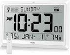 Wall Clock Atomic with Indoor Outdoor Temperature Battery Powered, Easy Reading with 10.5 Inch Large LCD Display, 330FT Range Table Wall Clock with DST, 12/24 Hour for Living Room Kitchen (White)