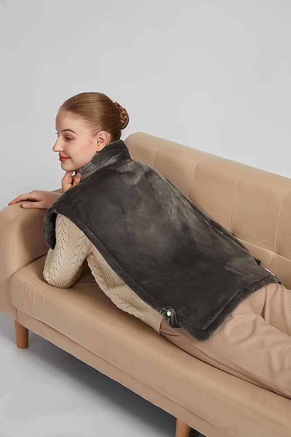 Ruqiji 26" x 35" Neck&Shoulder&Back Heating Pad with12 Temperature Settings, Pain Relief for Back/Neck/Shoulders/Menstrual Pain, Christmas Gifts for Women Men Mom Dad-Dark Grey