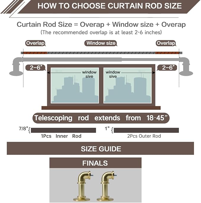 Brushed Gold Curtain Rods 18 to 45 in,Wraparound Curtain Rods,Adjustable Length,1 in Diameter Pipe,Wall or Ceiling Mounted,for Bedroom and Living Room (Brushed Gold 18” to 45”)