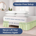 Wrap Around Dust Ruffle Bed Skirt - Light Sage - for Queen Size Beds w/ 12 Inch Drop - Easy Fit Elastic Strap - Adjustable Pleated Bedskirt w/Brushed Fabric - Wrinkle Free, Women, Men, Kids & Teens