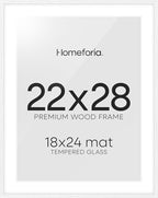 Homeforia 22x28 Poster Frame White, High End Oak 22 x 28 Wood Picture Frame with Mat 18 by 24 for Photo, 22x28 Large Wooden Frame Matted to 18x24, 28x22 Thin Frames, Tempered Glass, Wall Kit, Set of 1