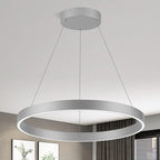 Room Decor Modern LED Chandelier 23.62'' Dimmable 1-Ring Chandelier 76W Circular Pendant Light for Dining Room Kitchen Island Bedroom, 6000K, Silver UL Listed