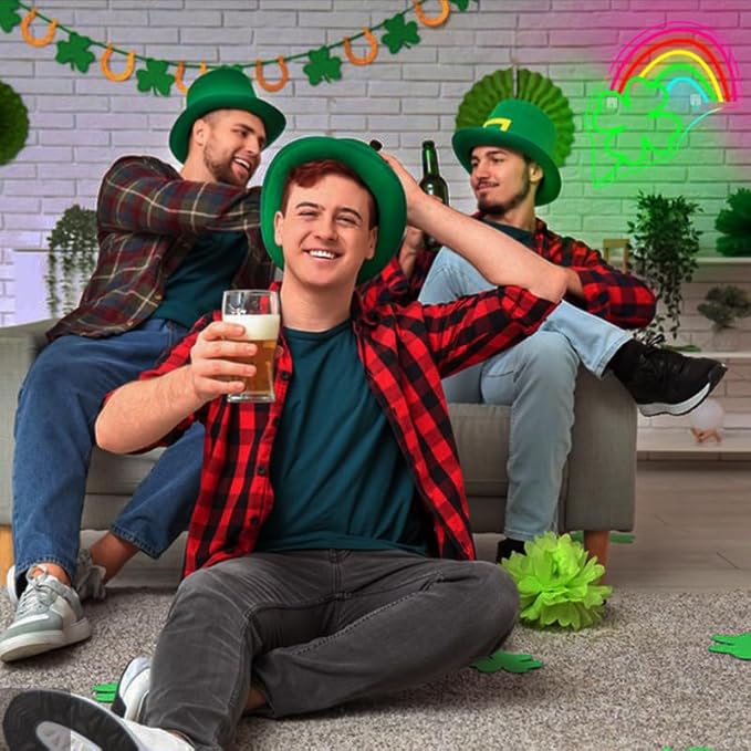WLHOPE St Patricks Day Neon Sign St. Patrick's Day Neon Signs for Wall Decor Dimmable Rainbow Clover Light Up Sign for Bedroom Living Room Wall Art Happy St. Patrick's Day Decoration