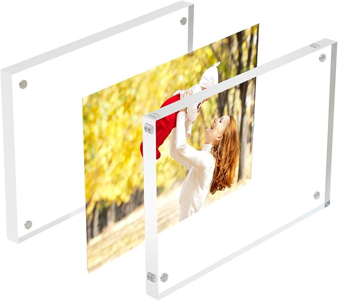 Sooyee 5X7 Acrylic Frame, Clear,Magnetic Photo Frame, Double Sided Frameless Standing in Desktop Picture Display,Pack of 1(10 + 10MM Thickness)