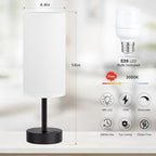 White Touch Table Lamp with USB - 3 Way Dimmable Bedside Lamp for Nightstand, Bedroom Lamp with Black Charging Station for Desk, Office, Kids Room, Dorm, Small