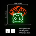 WLHOPE Mushroom Frog Neon Light for Wall Decor - Cute Green Red LED Sign for Bedroom, Kids Room, Home, Bar, Party, Classroom, Game Room