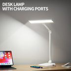 Desk Lamp with USB A+C Dual Charging Port, 23W 1000LM DC Adapter LED Dsek Light for Office Home, Eye-Caring Desk Light 3 Brightness Lamp for Computer, Video Conferencing, Workbench, Crafting, Reading