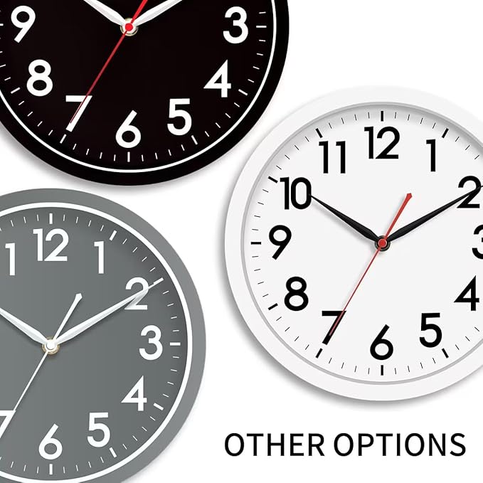 AKCISOT Wall Clock 10 Inch Silent Wall Clocks Battery Operated Non Ticking - Modern Silver Clock Decorative for Kitchen, Bathroom, Bedroom, Living Room, Office, Home(Silver)