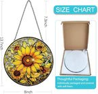 Sunflower Suncatcher Stained Glass Window Hanging Ornaments - 8” Handmade Sun Catchers Indoor Window Outdoor Garden Decor - Wall Art Sun Flower Glass Panel with Hooks - Sunflower Gifts for Women Mom