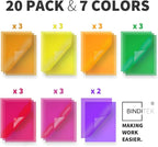 Binditek 20 Pack 10 Mil PVC Binding Presentation Covers, Letter Size, Square Corners, Un-Punched, Multi Color, Office Supplies