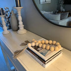 Oversized Wood Bead Decor, 1.6" Diameter Chunky Natural Wood Beads, 41" Long Farmhouse Tray with Tassels, Coffee Table farmhouse Bed decor