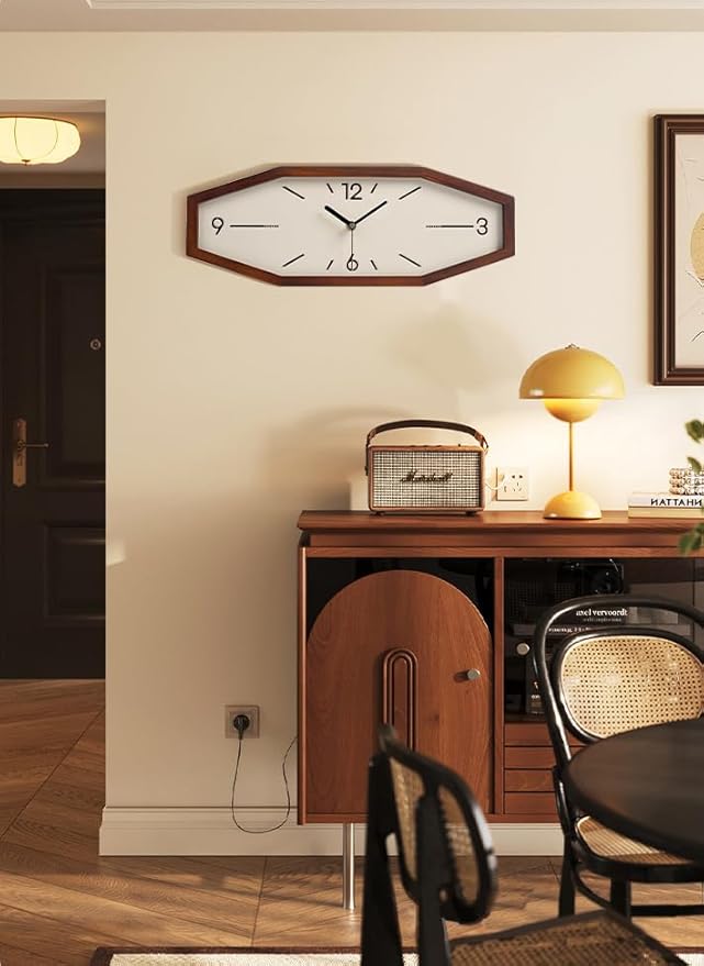 Wooden Retro Wall Clocks, 18 Inches Square Clocks Rectangular Wall Clock Battery Operated Silent Non-Ticking, for Kitchen Living Room Office Home Desk Bedroom (Brown)