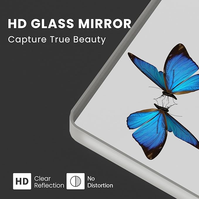 Brushed Nickel Bathroom Mirror 60x36 Inch, Brushed Silver Metal Frame Mirror Wall Mounted, Rounded Rectangle Bathroom Vanity Mirror, Tempered Glass, Anti-Rust, Horizontal/Vertical