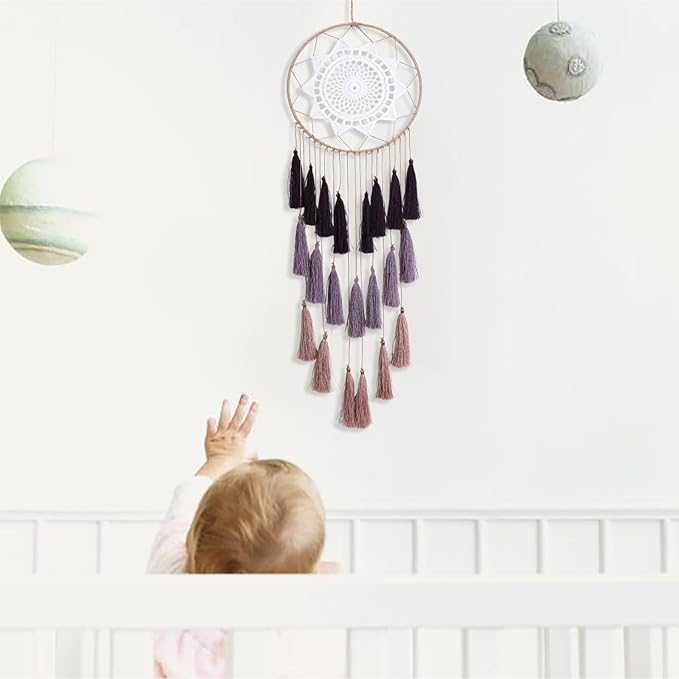 Macrame Dream Catcher for Girls - Large Dream Catchers Boho Wall Decor, Handmade Tassels Ornament Colorful Room Decor for Bedroom Livivng Room Nursery Apartment (Purple Mix)