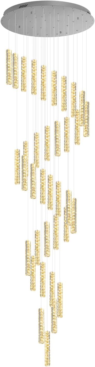 150 Inches Long Crystal Chandelier Large Spiral Stair Chandeliers for High Ceilings Foyer Entryway Flush Mount Ceiling Lights 36-Light Silver LED Dimmbale