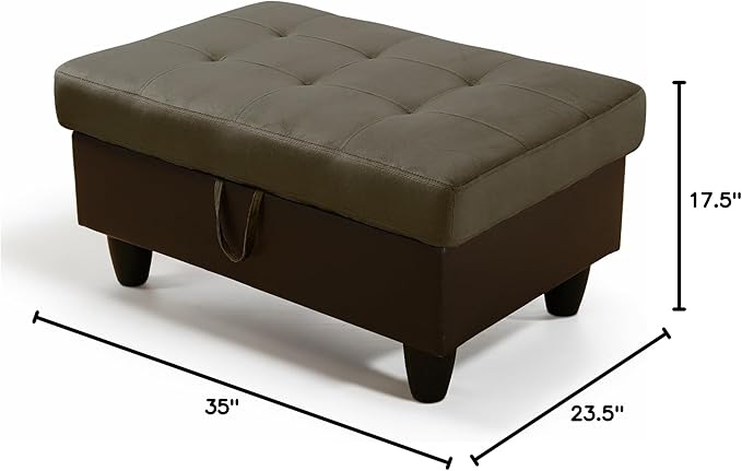 Ottoman Rectangular Storage Ottoman Bench, Flannel Footrest Stool Footstool with Lid for Living Room, Bedroom, Entryway, Taupe&Black, 35"x23.5"x17.5"