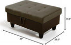 Ottoman Rectangular Storage Ottoman Bench, Flannel Footrest Stool Footstool with Lid for Living Room, Bedroom, Entryway, Taupe&Black, 35"x23.5"x17.5"