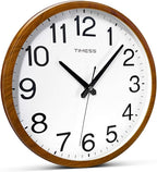 Wall Clock, Classic Wood Style Finish, 16 Inch Non-Ticking Silent Battery Operated Analog Clock, Ideal Retro Decor for Home, Bedroom, Living Room, Kitchen, Bathroom, Office(Wood Yellow)