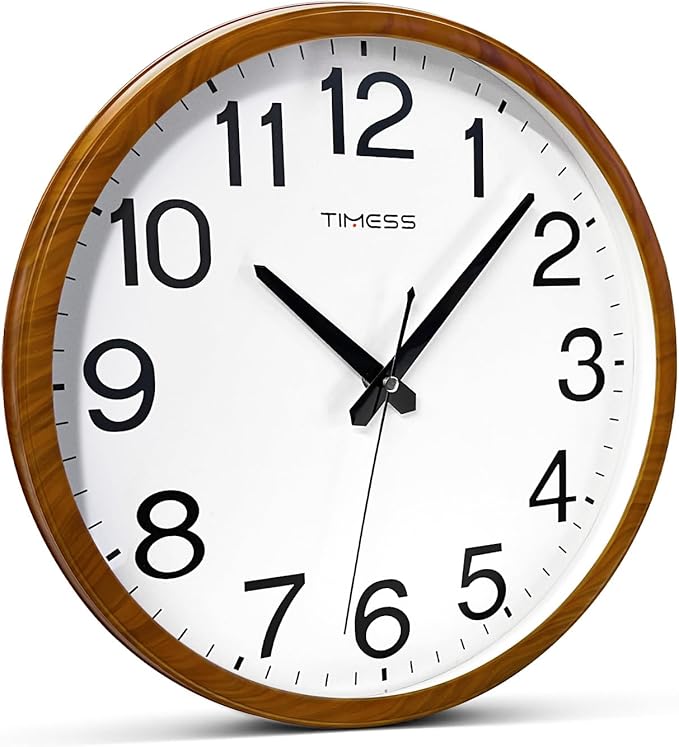 Wall Clock, Classic Wood Style Finish, 16 Inch Non-Ticking Silent Battery Operated Analog Clock, Ideal Retro Decor for Home, Bedroom, Living Room, Kitchen, Bathroom, Office(Wood Yellow)