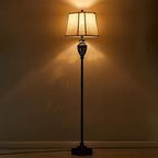 Luvkczc Vintage Black Floor Lamp - Hand-Painted Gold Resin with 6-Sided Carved Hollow Nightlight, Traditional Standing Lamp for Living Room, Bedroom, Study (Bulb Included)