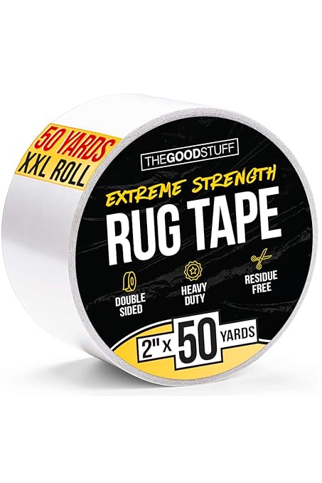 Heavy Duty Double Sided Rug Tape [2"x50yd] Rug Pad Gripper for Hardwood Floors, Vinyl, Area Rugs, Tiles, and Concrete, Two Sided Tape Heavy Duty Carpet Tape, Strong Double Sided Carpet Tape