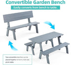 AVAWING Outdoor Convertible Wood Bench with Backrest, Patio Wood Convert a Bench, Space-Saving 2-in-1 Picnic Table Chairs Set for Backyard, Porch, Patio, Garden, Grey