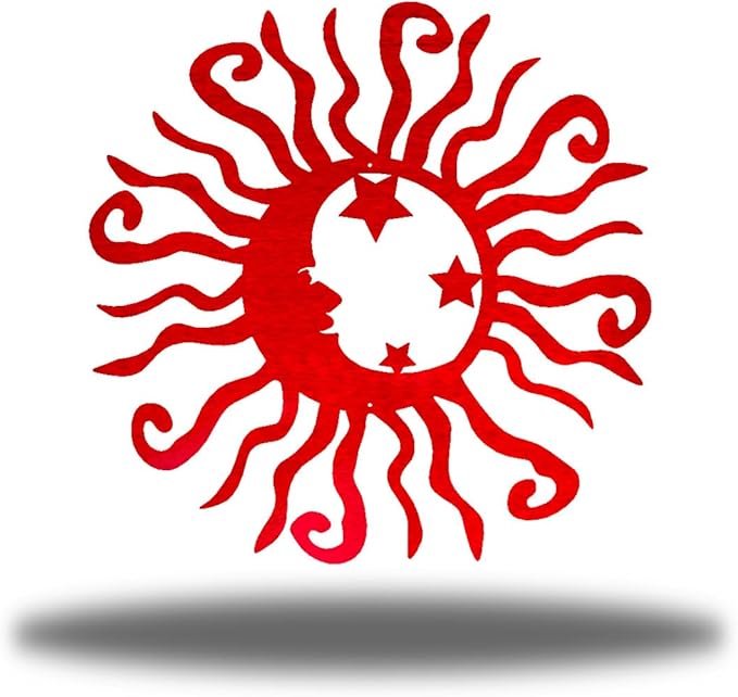 Riverside Designs Wacky Solar Moon Metal Wall Art Steel Outdoor Decor | Heavy-Duty and Waterproof | Made in USA (Red, 18L x 18W)