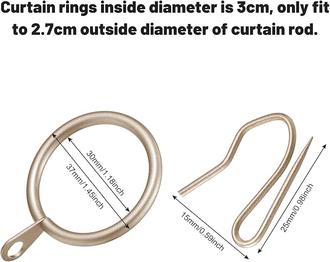 Hotop 60 Pieces 1.26 Inch Metal Drapery Curtain Rings Curtain Hanging Rings and 60 Pieces Metal Drapery Pin Hooks for Drapes Window Door Shower (Champagne Gold)