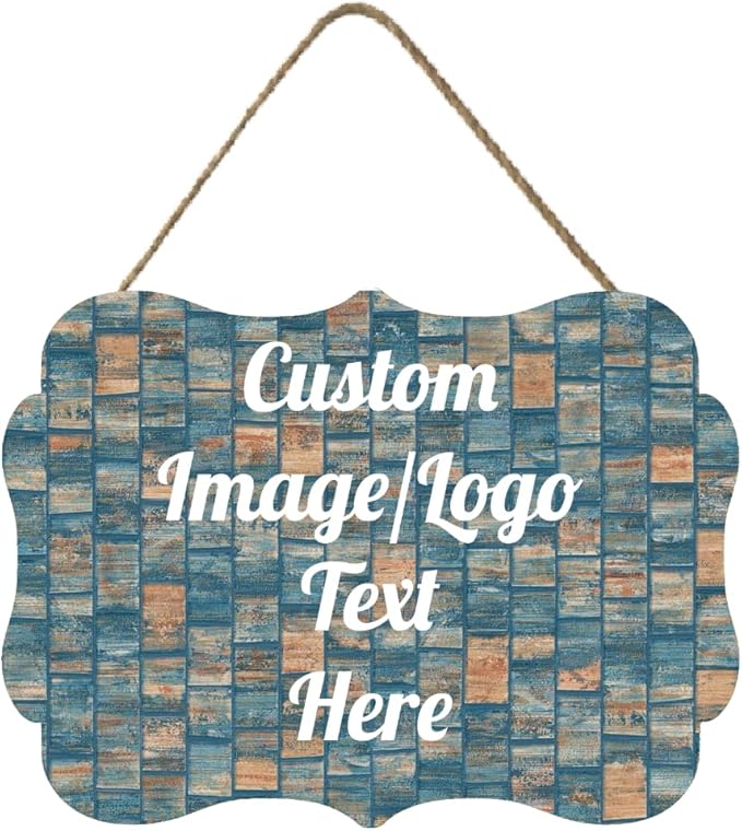 Personalized Wooden Welcome Sign for Front Door & Home - Customized Image/Text Hanging Sign Farmhouse Decor, 11.2 * 8 Inch