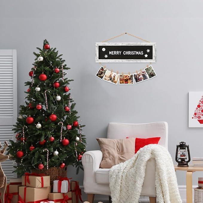 Hanging Photo Display Multiple Polaroid Picture Frames Collage Wall Decor, Felt Letter Board with 340 Letters and 15 Clips, DIY Cards Holder Frame Collage Set for Christmas Holiday Birthday