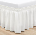 RIMELA Ivory Bed Skirt Queen Size 12 Inch Drop, Wrap Around Elastic Adjustable Bedskirt, Bed skirting Dust Ruffle for Bed Frame & Box Spring Soft Durable Fabric Machine Washable Easy to Install