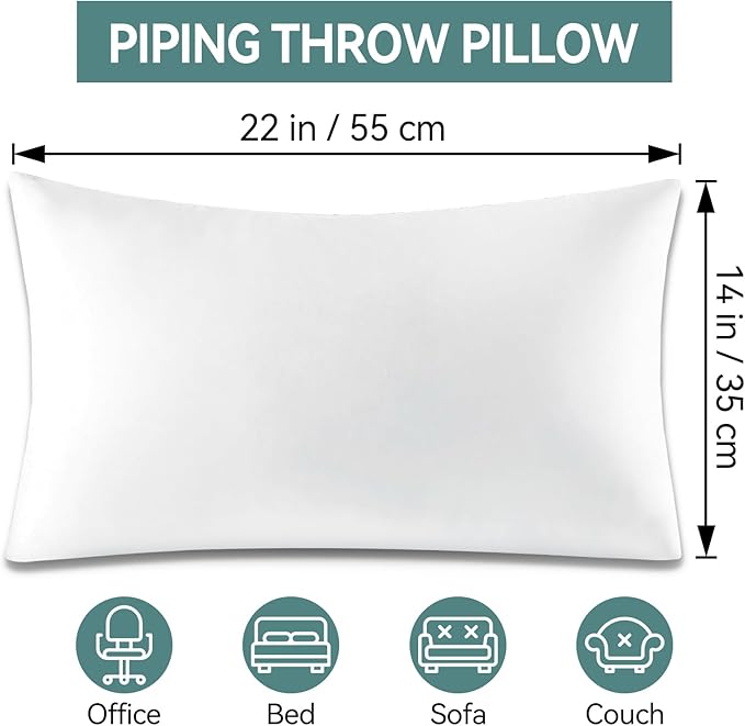14 x 22 Throw Pillow Inserts (Pack of 2, White), Indoor Decorative Pillows Lightweight Soft Fillers, Bed and Couch Pillows, Rectangular Throw Pillow Inserts, Lumbar Support Pillow Insert