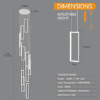 Modern Adjustable Height Pendant Light Fixture - White 252W LED Pendant Lights with 12 Rings - Rectangular Chandelier for Staircase, Lobby, Living Room, Foyer and High Ceiling
