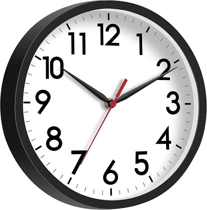 AKCISOT Wall Clock, Modern Small Wall Clocks Battery Operated 8 Inch, Silent Non-Ticking Analog Classic for Office, Home, Bathroom, Kitchen, Bedroom, School(Black)