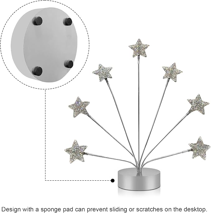 7-Branch Family Desktop Photo Tree Holder Clip Round Base, Card Picture and Memo Desk Frame Display Stand for Wedding Party Christmas Photo Clip Holder Table Numbers (Stars)