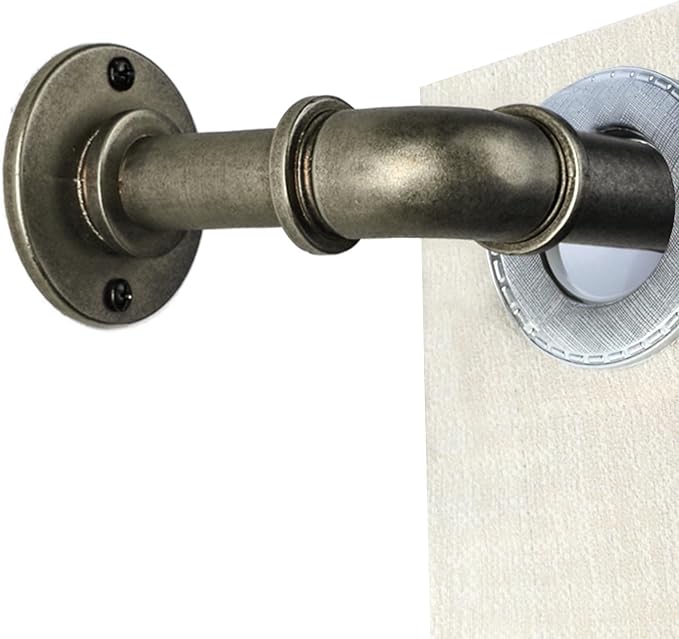 Industrial Curtain Rods for Windows 18 to 120 Inches Adjustable Length, 1 Inch Diameter, with Aluminium Finials (Antique Silver, 18” to 120”)