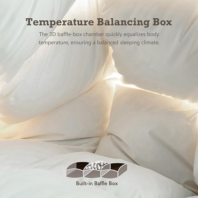 BPC Feather Down Comforter California King for All Season, 750 Fill-Power Cloud Fluffy Duvet Insert with Ultra-Soft Egyptian Cotton Blend Cover, Medium Warmth Hotel Comforter, White, 104x96 Inches