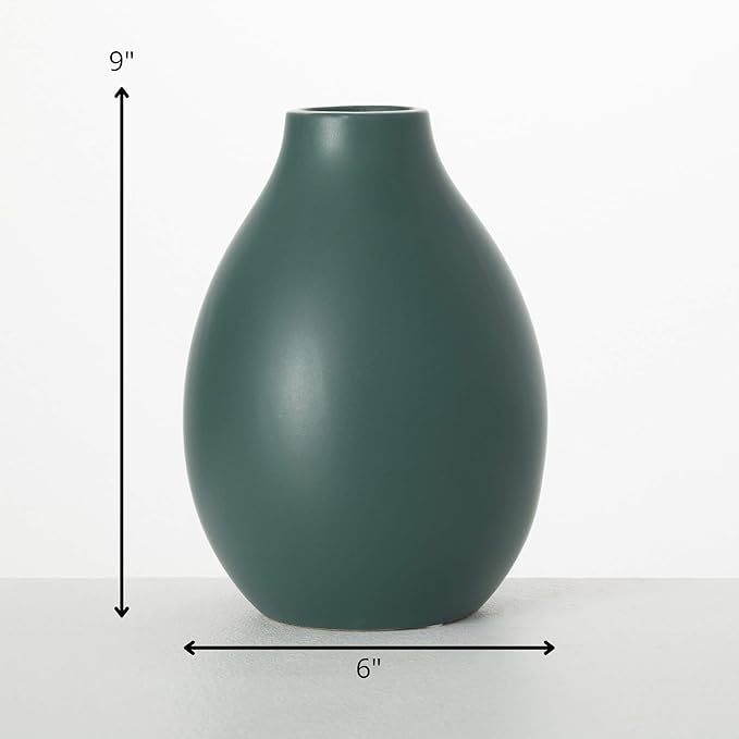 Sullivans Matte Teal Ceramic Flower Vase 9" Tall, Versatile Modern Home Decor Vase for Flowers, Decorative Accent for Kitchen, Living Room, Office