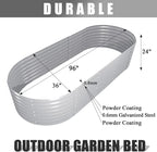 1 Pack 8x3x2FT Galvanized Raised Garden Bed Kit Oval Metal Ground Planter Box Outdoor Bottomless Planter Raised Beds for Vegetables Flowers Herbs Fruits, Gray