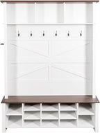 Ball & Cast 4-in-1 Hall Tree with 6 Hooks,Walnut Entryway Bench with Adjustable Shelves,Rustic Shoe Organizer with 16 Open Compartments,for Mudroom,Living Room,Hallway,White