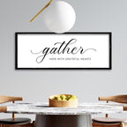 ZZJJHYWGQ Gather Here With Grateful Hearts Sign Rustic Farmhouse Wall Art 32"×12" For Dining Room kitchen Family Gathering Thanksgiving Decor Minimalist Large Wooden Framed Hanging Art (Black)