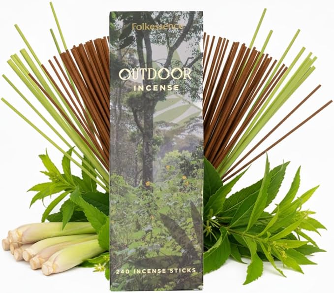 Folkulture Citronella Incense Sticks | Pack of 240 Long 12” Citronella & Lemongrass Incense Sticks | Slow Burn, Non Toxic, Organic |for Patios, Gardens, Camping, BBQs & Outdoor Gatherings