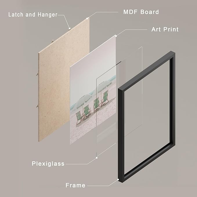 SIGNWIN Framed Collage Print Gallery Set 1980s Retro Miami Wall Art, Set of 4 Beach Landscape Wall Decor Prints, Nature Wilderness Wall Décor for Living Room, Bedroom - 11"x14" Black