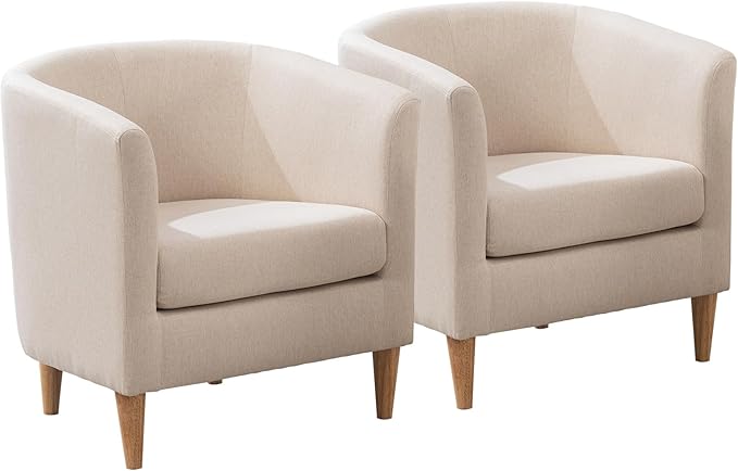 Accent Barrel Chairs Set of 2, Modern Comfy Living Room Chairs with Armrest Small Reading Chair with Cozy Soft Padded for Bedroom Reception Room Cafe,Begie