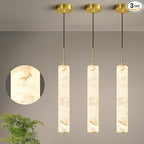 LMQNINE Natural Alabaster Pendant Lights for Kitchen Island White Marble Long Tube Chandelier Modern Gold Ceiling Light Fixtures for Bedroom Dining Room Table Living Room Hallway(M-3Pack)